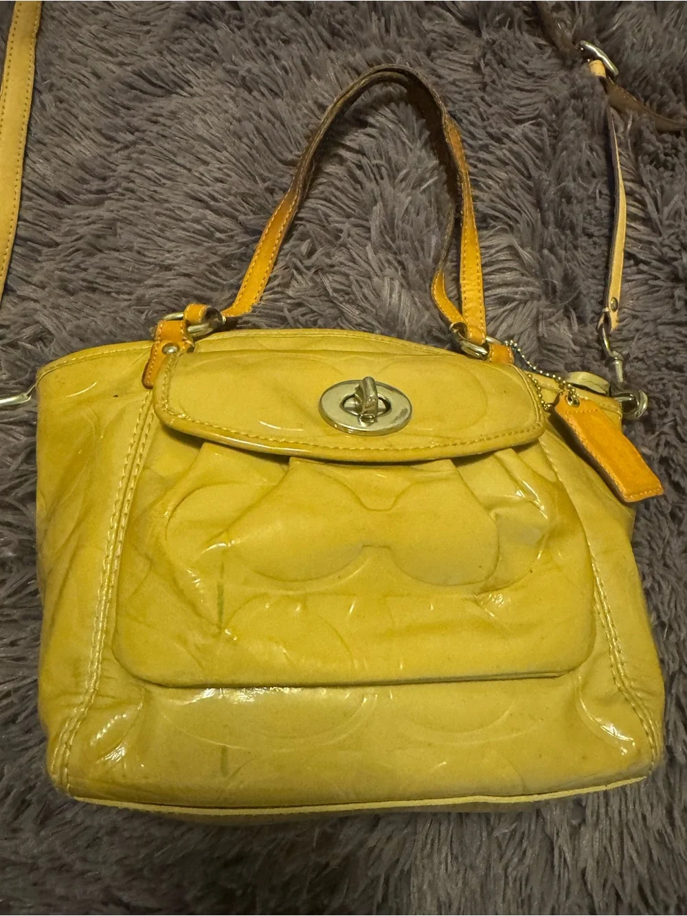 Coach Yellow Patent Leather Convertible Satchel 14729 Project bag, some staining